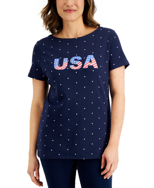 Karen Scott Womens Usa Stars Tee